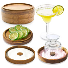 2 Sets Acacia Wood Margarita Salt Rimmer Set, 3Tier Cocktail Glass Rimmer for Bar Drinks