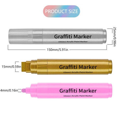 12 Stück Graffiti-Marker, 15 mm breit, Acrylstift, Acryl-Marker, 2