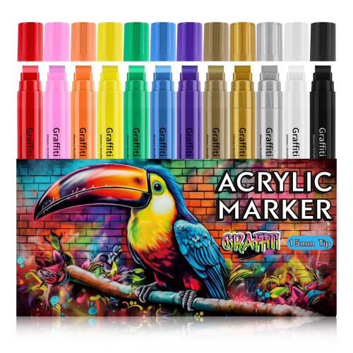 12 Stück Graffiti-Marker, 15 mm breit, Acrylstift, Acryl-Marker, 1
