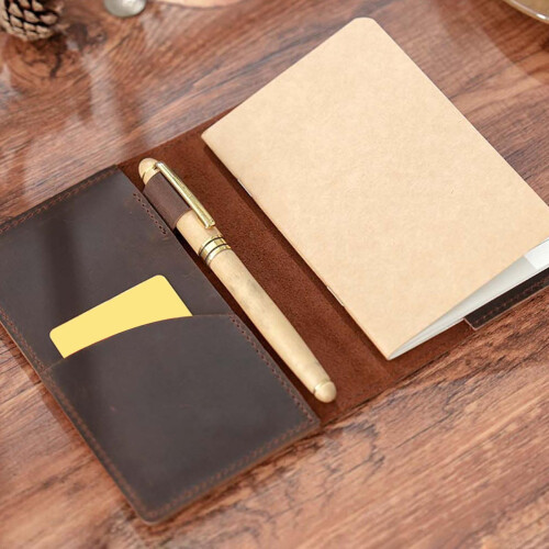 Leather Cover Notebook Meeting Notebook Pocket Notebook-Coffee 2