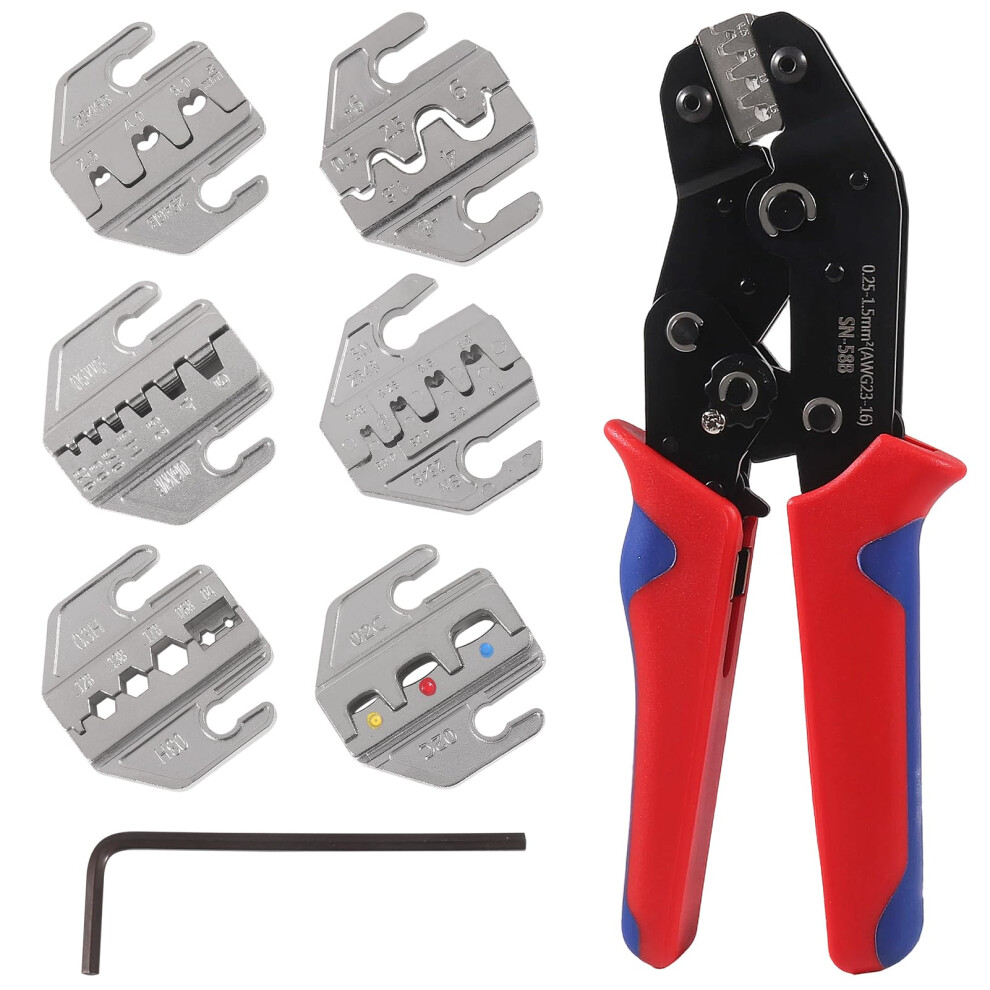 Ratcheting Wire Crimper Tool Kit With 6 Interchangeable Dies For Electrical Connectors 9189345626784