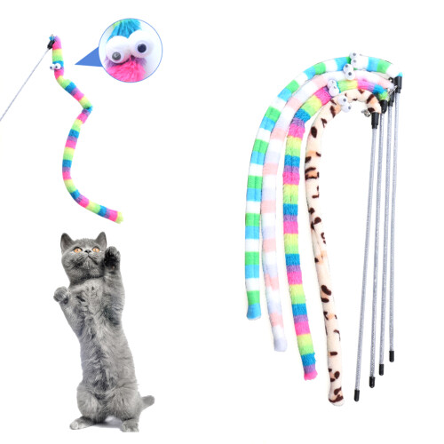 4PCS Plush Caterpillars Cats Teasing-Rainbow colored cute 4 1
