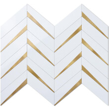 Peel and Stick Kitchen Backsplash Tiles White and Gold Herringbone Waterproof Heat Resistant PVC