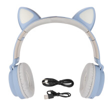 Căști pliabile pentru copii, cu LED-uri, urechi de pisică, fără fir, Bluetooth, cu microfon, limitator de volum, sunet stereo, port de partajare