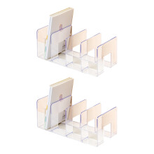 2Pcs Desk Bookend Acrylic Book End 4 Section Book-Clear