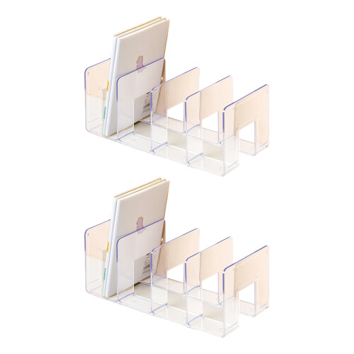 2Pcs Desk Bookend Acrylic Book End 4 Section Book-Clear