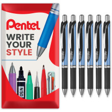 (Black) Pentel Energel BLN75 Retractable Gel Ink Rollerball Pen - 0.5mm - 6 Pack