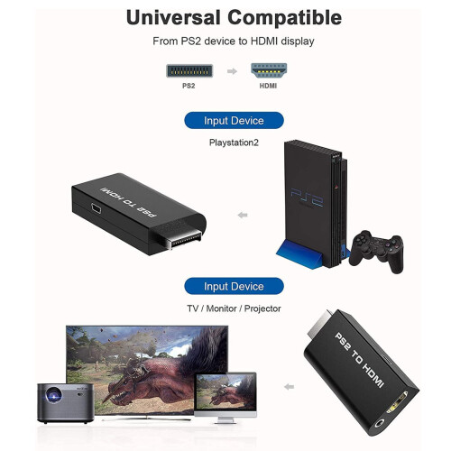Μετατροπέας ήχου και βίντεο PS2 σε HDMI για ψηφιακή έξοδο HDMI, μετατροπέας συμβατός με 2