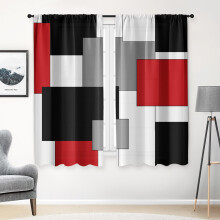 Red Kitchen Curtains 63 Inch Length Blackout 2 Piece Set Light Blocking Privacy Geometric Design