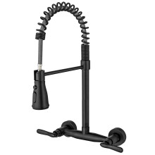 Wall Mount Kitchen Faucet Matte Black 8 Inch Center with Sprayer 360 Swivel Dual Spray Modes