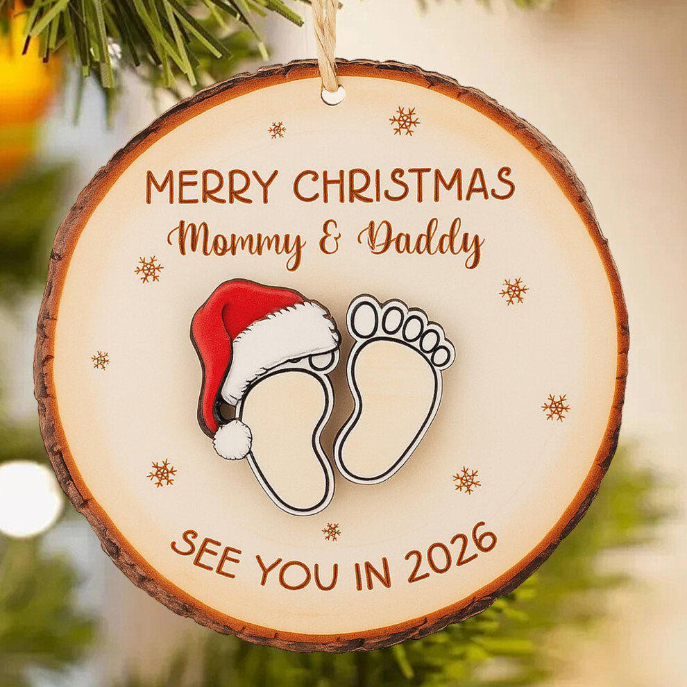 Pregnancy Announcement Ornament Wooden Keepsake for Christmas Gender Reveal and Baby Announcement