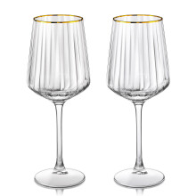Hand Blown Crystal Wine Glasses Set of 2, Gold Rimmed Luxury 19oz for Red and White Wine