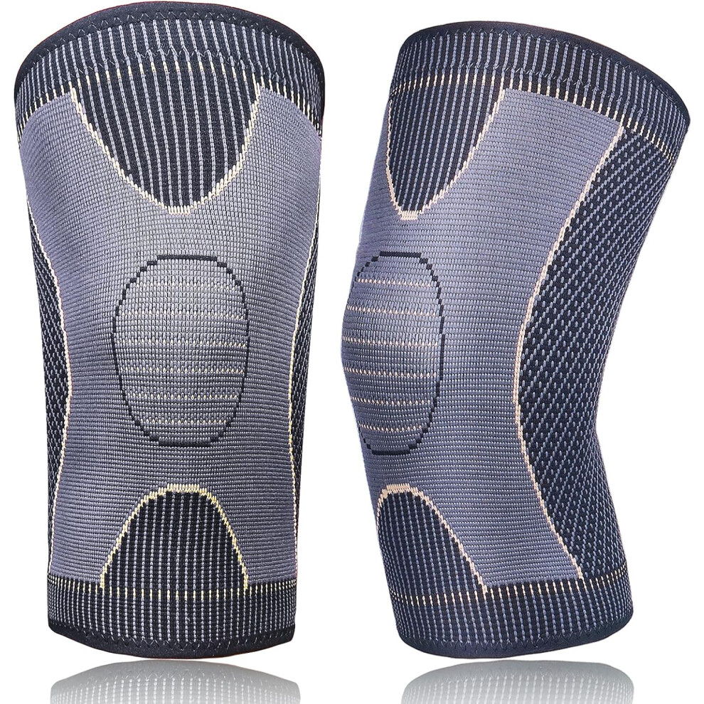 Gel Pad Knee Support, Ergonomic Compression Knee Sleeve for Injury Recovery & Stability, Multifunctional Use for Sports & Daily Life, 2 Pack for Men &