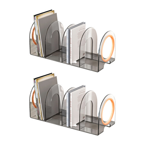 2Pcs Desk Bookend Acrylic Book End 4 Section Book-Yellow
