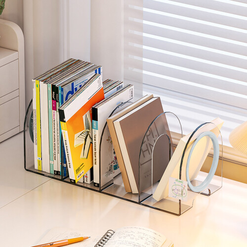 2Pcs Desk Bookend Acrylic Book End 4 Section Book-Yellow 2