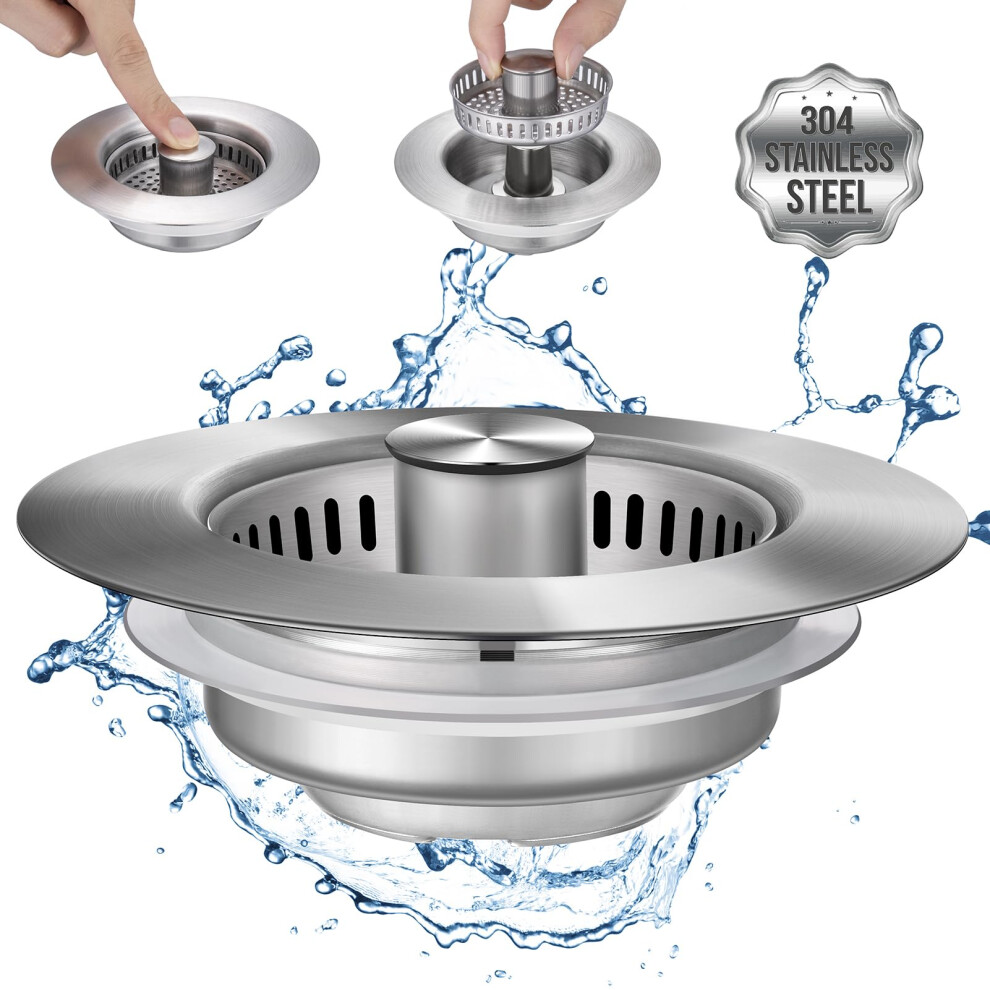 3 In 1 Kitchen Sink Drain Strainer Stainless Steel Stopper With Anticlogging Basket For 3.5 Inch 9001264042660