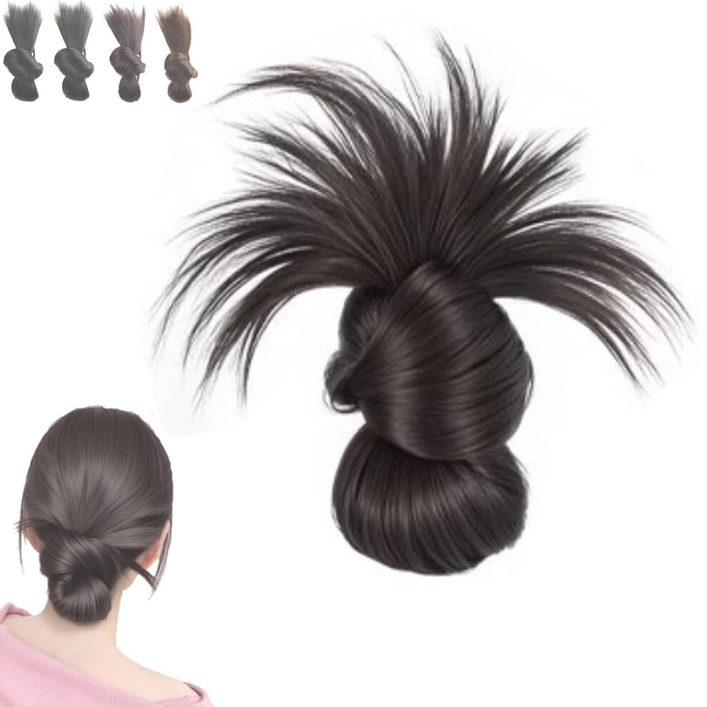 Messy Bun Hair Piece with Secure Claw Clip, Synthetic Feathered Bun Wig Brown Black for Women