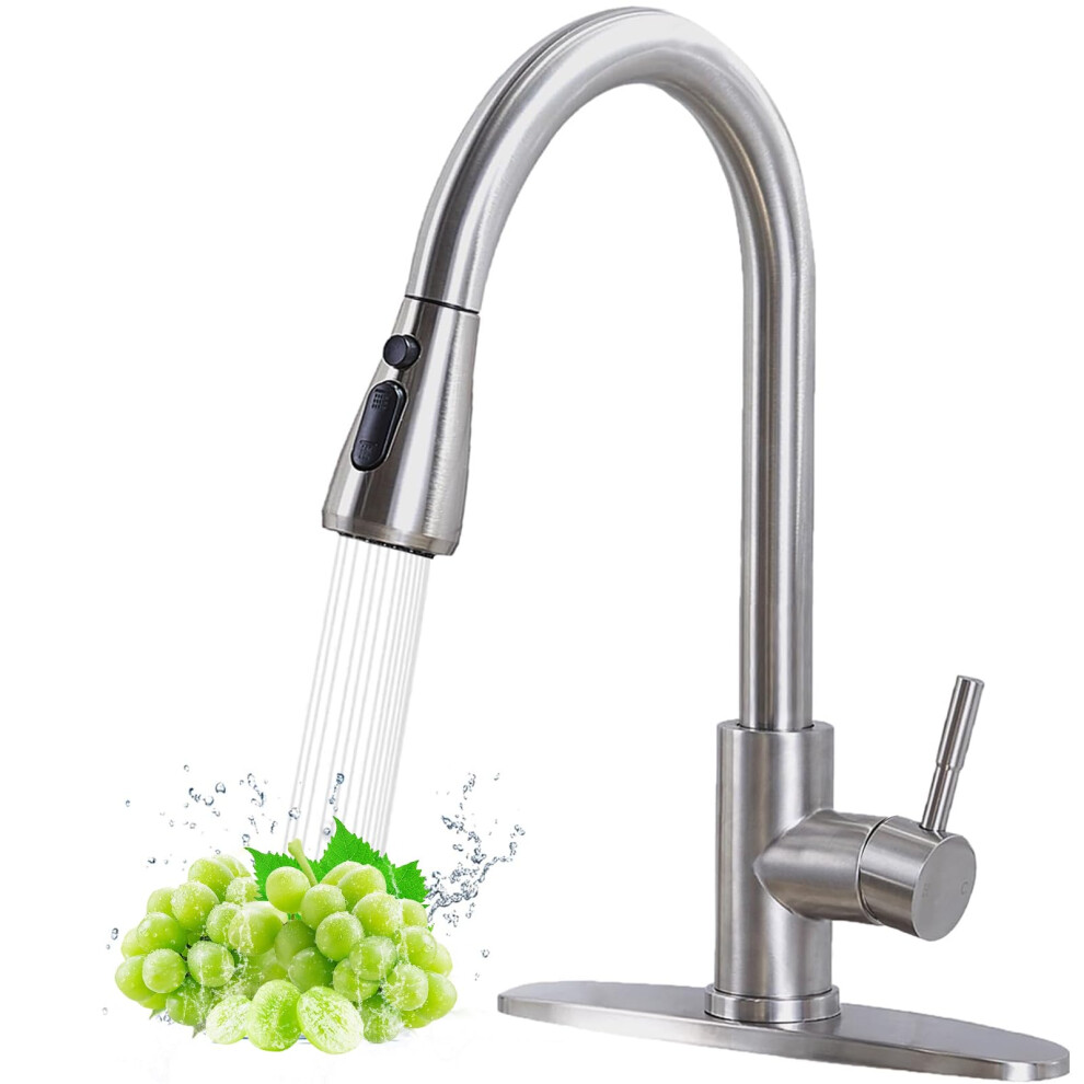 Brushed Nickel Pull Down Kitchen Faucet Arc Single Handle 360 Swivel Dual Spray Modes 9189345628344