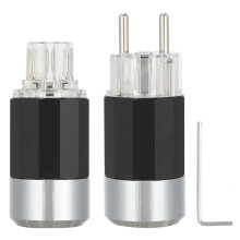 HiFi-stroomconnector van puur koper met vergulde en gerhodineerde koperen coating. Niet-magnetisch materiaal helpt interferentie te elimineren.