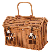 Rattan Storage Basket with Lid HouseShaped Handcrafted Wicker Organizer for Kids Room Picnic Home
