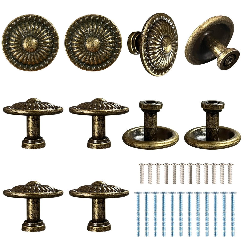 10 Pcs Antique Brass Cabinet Knobs, Vintage Drawer Knobs 32Mm Round Dresser Pulls With Screws 9001264042875