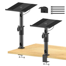 Adjustable Desk Clamp Speaker Stands for Large Speakers with Cable Management and Headphone Holder