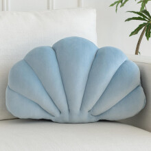 Shell Throw Pillow Dusty Blue 13x10in Soft Velvet Seashell Design for Couch Bed Coastal Decor