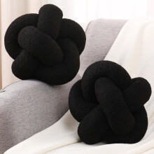 Set of 2 Black 12 Inch Knot Pillows with Soft Teddy Boucle for Sofa Bed and Home Decor