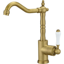 Antique Brass Kitchen Faucet Single Handle 360 Swivel Spout Farmhouse Style Single Hole Design