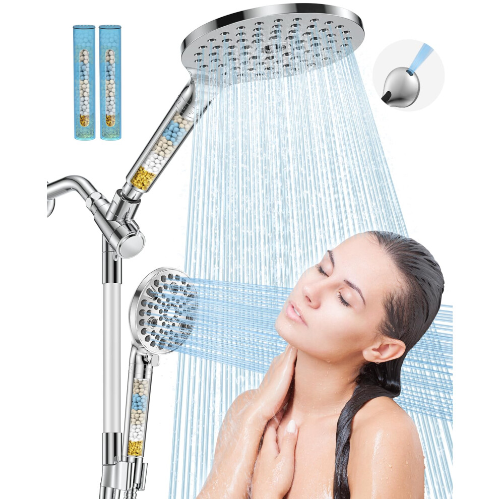Dual Filtered Handheld Shower Head Combo With 15 Spray Modes Pressure Rainfall For Hard Water Chrome 9189345628887