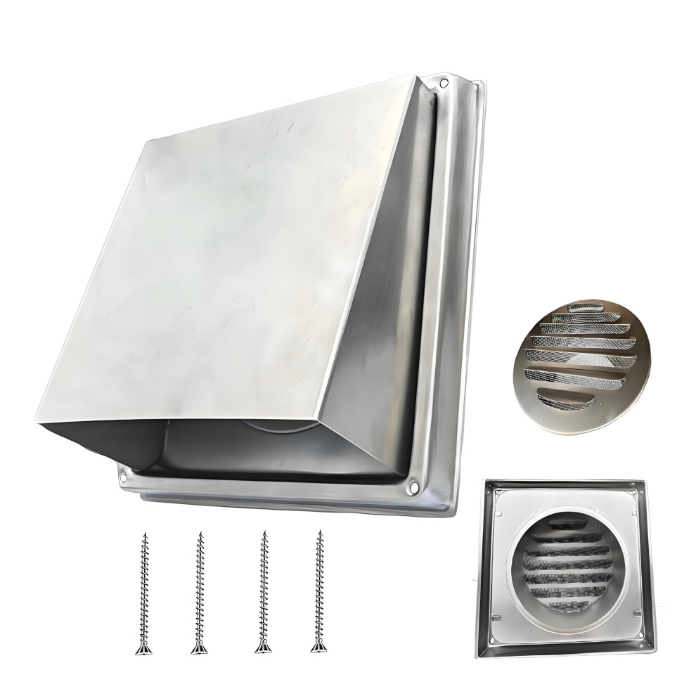 4 Inch Stainless Steel Dryer Vent Cover With Bird Proof Screen And Louvers For Exterior Wall 9189345628658