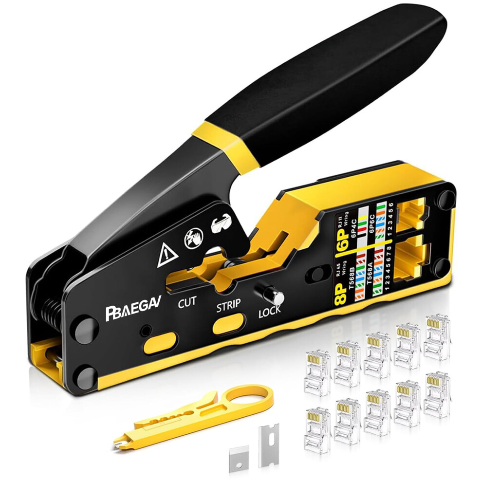 Rj45 Crimping Tool Pass Through Ethernet Cable Crimper For Cat6 Cat5e Rj11 With Stripper Cutter 9189345629334