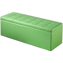 Green Waterproof PU Leather Storage Ottoman Bench with Solid Wood Frame, 80x40x40cm