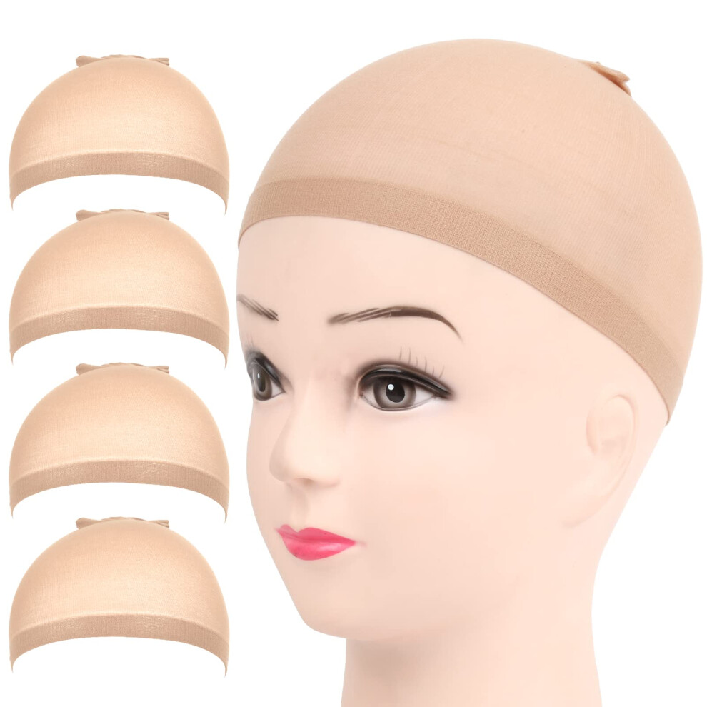 Unisex Cream Wig Cap 4Pcs Nude Nylon Stocking Caps Secure Elastic Fit For Women Men Kids Cosplay