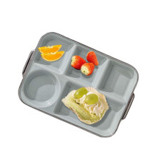 Ceramic 5 Compartment Portion Control Plate for Healthy Eating, Square Divided Dinner Plate Blue