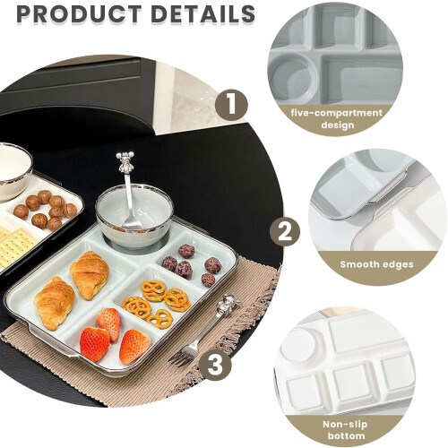 Ceramic 5 Compartment Portion Control Plate for Healthy Eating, Square Divided Dinner Plate Blue 1