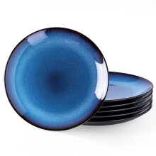 Ceramic Dinner Plates Set of 6, 10.5 Inch Reactive Glaze, Scratch Resistant, Oven and Dishwasher Safe, Lead Porcelain Blue