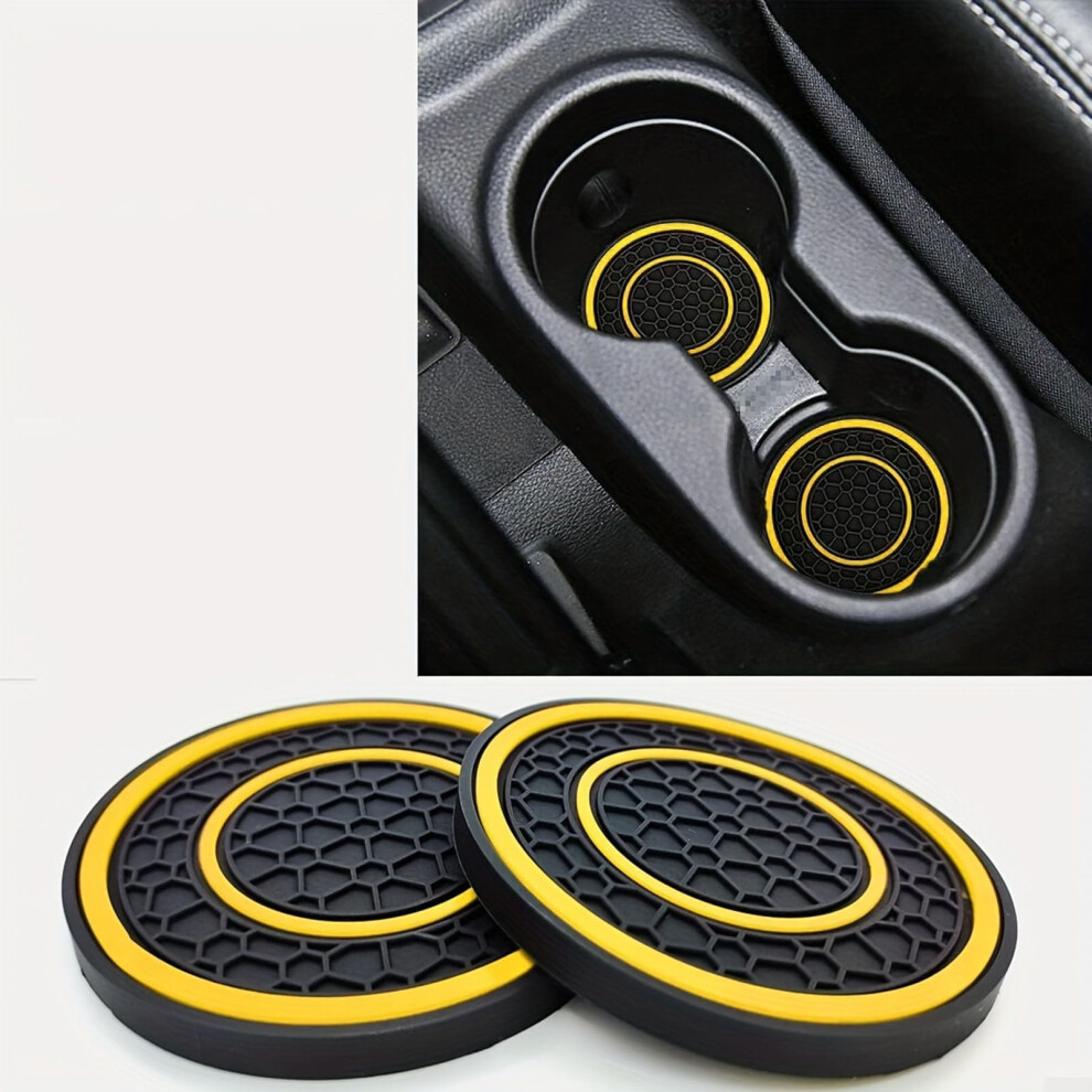 Car Cup Holder Insert Pvc Double Ring Antislip Pad Dustproof Protector 2Pcs For Audi Q4q8 Yellow 9189345629952