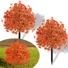 Set of 2 UV Resistant Artificial Topiary Balls with Autumn Foliage and Ground Spikes for Outdoor Decor
