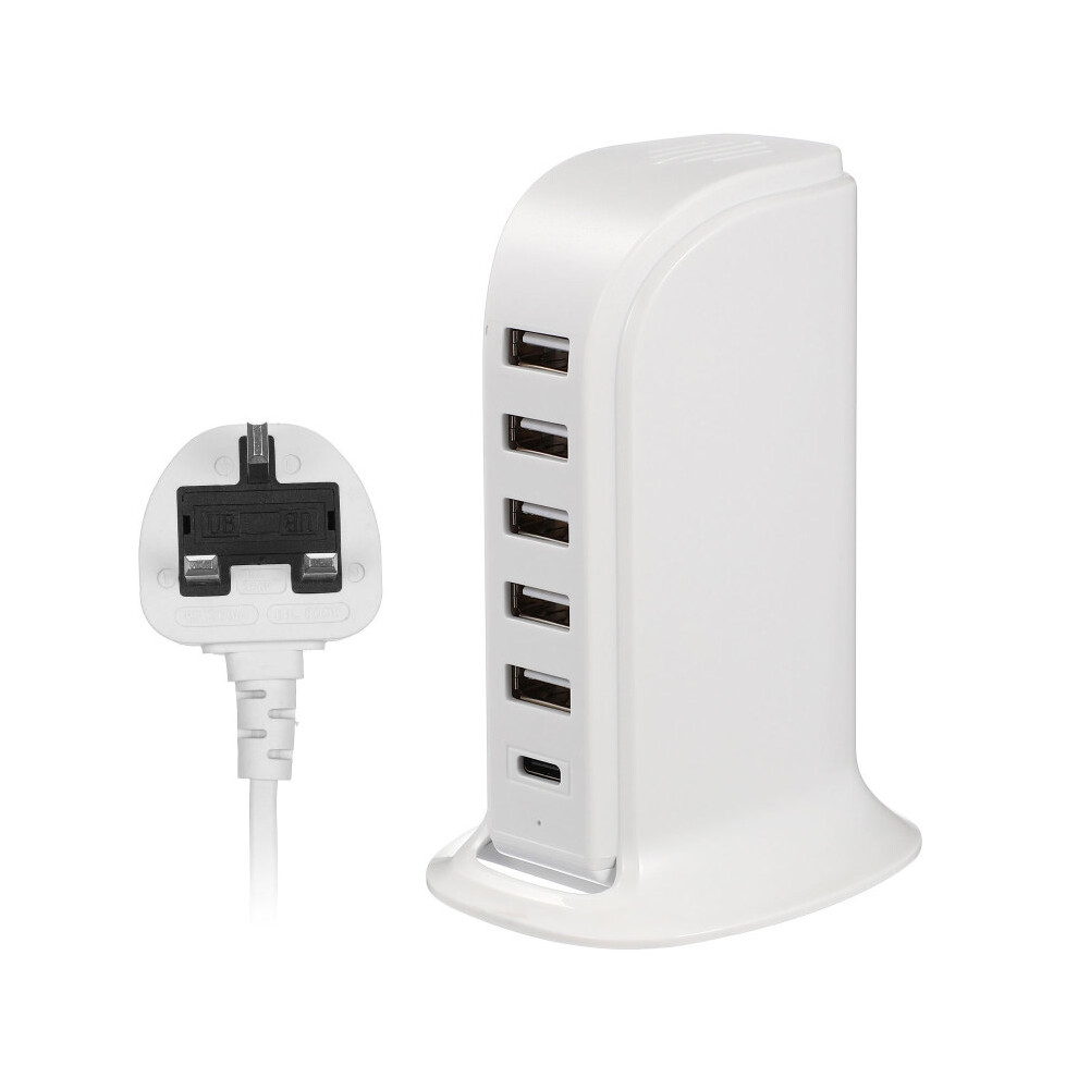 (White) 20W 6 Port Usb Charger Rapid Charging Station With Uk Plug White 3081833729150