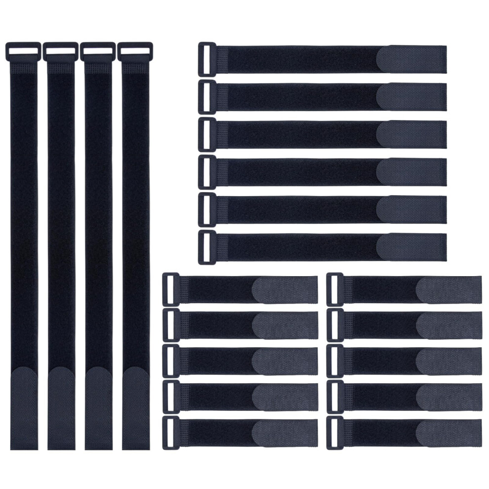 20 Pack Hook And Loop Straps With Buckle, Multisize Reusable Cable Ties For Adjustable Cable Management, Black 9001264044954