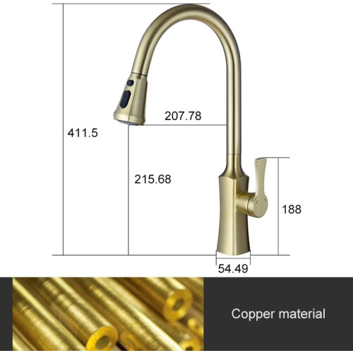 Brushed Gold Pull Out Kitchen Faucet with 360 Rotation and Leak Deck Mounted Design 2