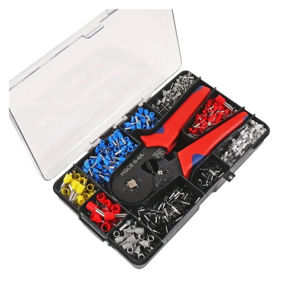 Wire Crimping Tool Set With 1200 Connectors, Ratchet Ferrule Crimping Pliers, Ergonomic Grip 9001264045715