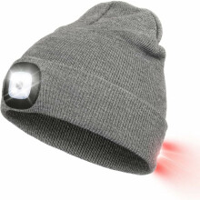 Freihändige LED-Mütze, einstellbare Helligkeit, Vorder- und Rückbeleuchtung, Winterstrickmütze, USB-wiederaufladbare Outdoor-Leuchte mit rotem