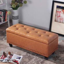 Large Rectangle Ottoman with Storage Bench, Cushioned Seat for Bedroom, Light Brown, 150x40x43cm