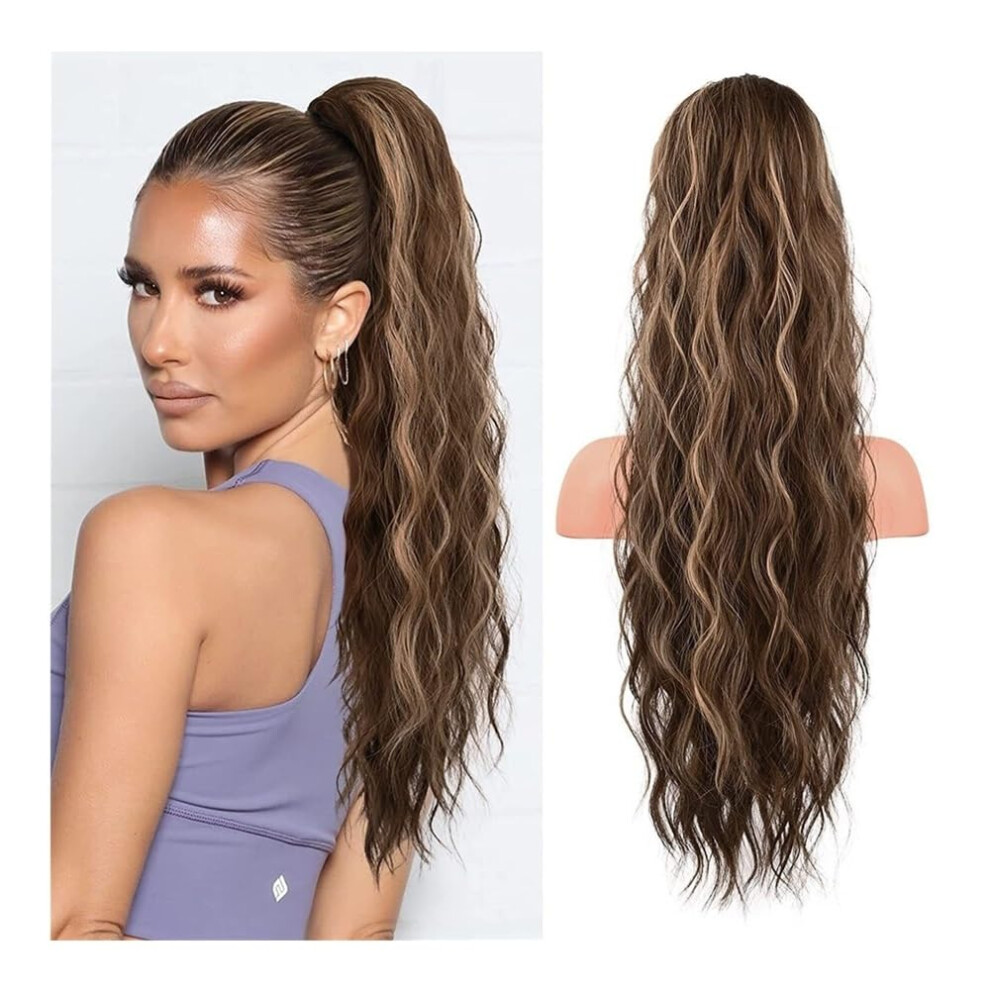 Unisex Red Long Curly Water Wave Drawstring Ponytail Hair Extension Wig With Secure Fit For Women