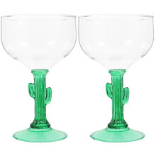 Cactus Margarita Glasses Set with Cactus Stem Design for Mexican Fiesta and Cocktail Parties, 2pcs