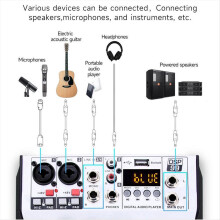 Professionele digitale 4-kanaals audiomixer, geluidsmengpaneel, stereomixers voor DJ-opnames, karaokebar, EU-stekker