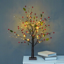 Red Berry Blossom Tree with LED Lights, Adjustable Branches, Battery and USB Powered Bonsai Lamp