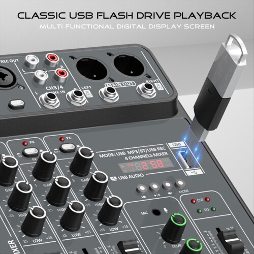Μίκτης ήχου 4 καναλιών 48V Phantom Power USB Μίκτες ήχου στούντιο Bluetooth Κονσόλα DJ για Karaok 2